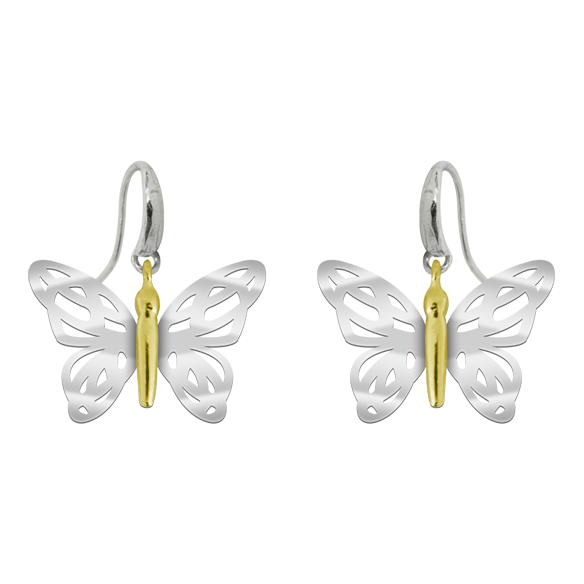 Boucles d'oreilles "papillon" Art Nouveau en argent et orReferencia: PE1685Boucles d'oreilles papillon Art Nouveau avec ailes en argent sterling et corps plaqué or.Pièces de musée inspirées des œuvres les plus représentatives des mouvements Art nouveau et Art déco, et du modernisme de la fin du XIXe siècle et du début du XXe siècle.