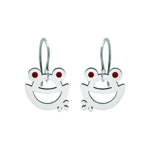 Boucles d'oreilles en acier inoxydable "silhouette de grenouille"Referencia: PE3197Boucles d'oreilles en acier poli et émaillé au four.
