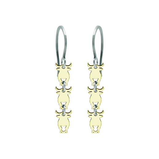 Boucles d'oreilles en or "Taureaux"Referencia: PE3235Boucles d'oreilles plaquées or, avec 3 bulles de 7x10mm reliées entre elles.