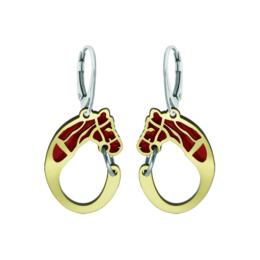 Boucles d'oreilles en or et acier inoxydable "silhouette de cheval"Referencia: PE3247Boucles d'oreilles en or 18kt et acier émaillé poli.