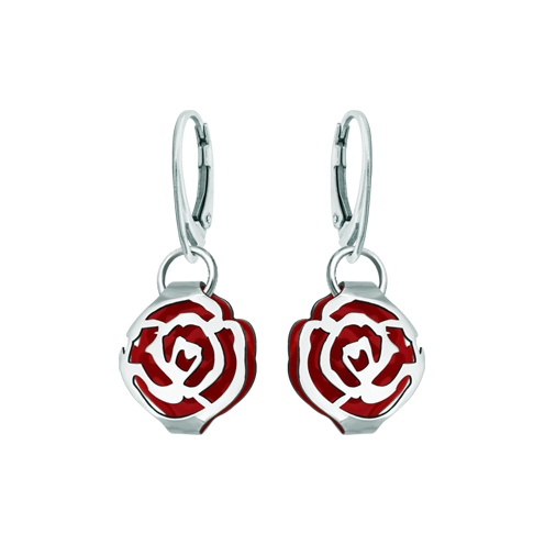 Boucles d'oreilles Art Nouveau en argent "Rose"Referencia: PE3248Boucles d'oreilles Art Nouveau en argent sterling émaillé avec une rose ajourée.