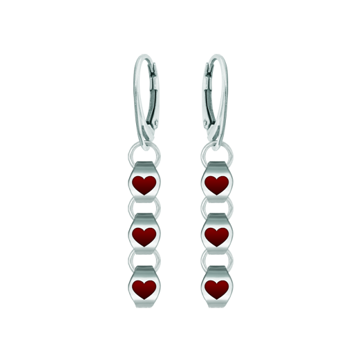 "Hearts" silver and steel earringsRef. code: PE3264Earrings with carved and enameled hearts in sterling silver and steel links.