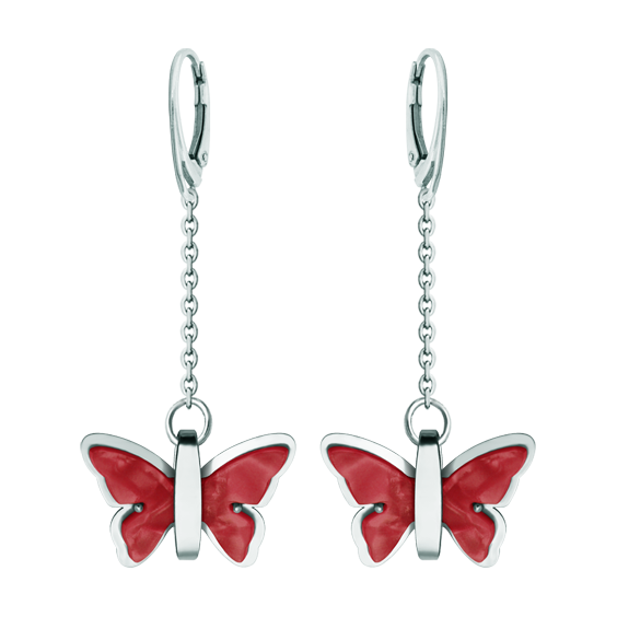 Pendientes de Mariposas Art Déco de acero y nácarReferencia: PE3303Pendientes fabricados en acero pulido suave al tacto y celulosa de nácar.Piezas de museo inspiradas en las obras mas representativas del movimiento Art Nouveau y Art Déco, y del modernismo de finales del siglo XIX y principios del siglo XX.