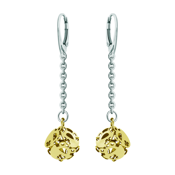 Boucles d'oreilles en or "Cube de grenouilles"Referencia: PE3310Boucles d'oreilles plaquées or avec 6 silhouettes de grenouilles formant un cube.