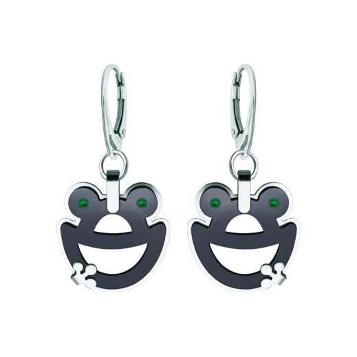 Frog earrings in ruthenium and steelRef. code: PE3334Earrings made of polished steel smooth to the touch and plated in ruthenium.