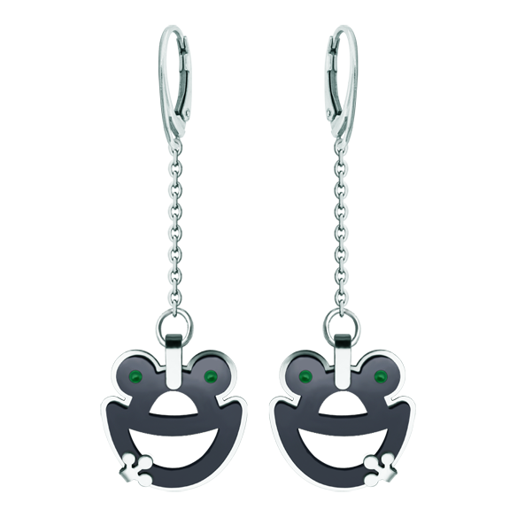 Frog earrings in ruthenium and steelRef. code: PE3335Earrings made of polished steel smooth to the touch and plated in ruthenium.