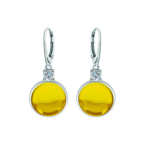 Silver earrings with color crystal and moissaniteRef. code: PE3347Earrings made in sterling silver with a 16x16mm colored crystal cabochon and a 5mm brilliant cut moissanite set.Moissanite is a precious gemstone created in a laboratory that has earned a special place in jewelry for its beauty and unique qualities, it dazzles for its brilliance superior to diamond and its great resistance (9.25 on the Mohs scale).Originally discovered in a meteorite at the end of the 19th century, this 