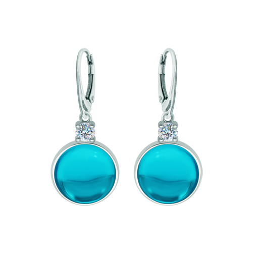 Silver earrings with moissanite and glass cabochonRef. code: PE3347Earrings made in sterling silver with a 16x16mm colored crystal cabochon and a 5mm brilliant cut moissanite set.Moissanite is a precious gemstone created in a laboratory that has earned a special place in jewelry for its beauty and unique qualities, it dazzles for its brilliance superior to diamond and its great resistance (9.25 on the Mohs scale).Originally discovered in a meteorite at the end of the 19th century, this 