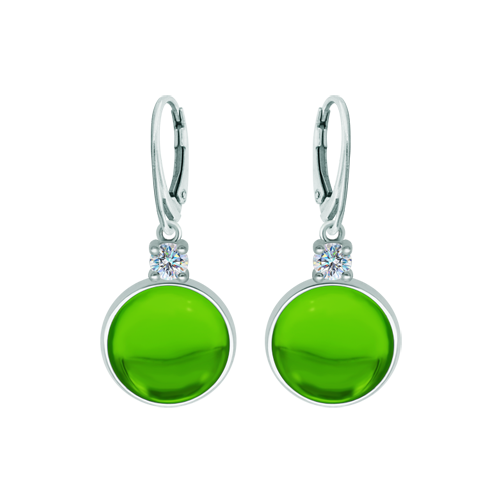 Silver earrings with color crystal and moissaniteRef. code: PE3347Earrings made in sterling silver with a 16x16mm colored crystal cabochon and a 5mm brilliant cut moissanite set.Moissanite is a precious gemstone created in a laboratory that has earned a special place in jewelry for its beauty and unique qualities, it dazzles for its brilliance superior to diamond and its great resistance (9.25 on the Mohs scale).Originally discovered in a meteorite at the end of the 19th century, this 