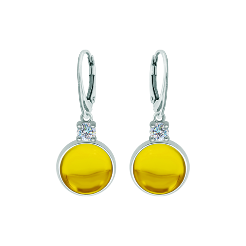 Silver earrings with moissanite and glass cabochonRef. code: PE3348Earrings made in sterling silver with a 14x14mm colored crystal cabochon and a 5mm brilliant cut moissanite set.Moissanite is a precious gemstone created in a laboratory that has earned a special place in jewelry for its beauty and unique qualities, it dazzles for its brilliance superior to diamond and its great resistance (9.25 on the Mohs scale).Originally discovered in a meteorite at the end of the 19th century, this 