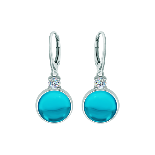 Silver earrings with moissanite and colored crystalsRef. code: PE3348Earrings made in sterling silver with a 14x14mm colored crystal cabochon and a 5mm brilliant cut moissanite set.Moissanite is a precious gemstone created in a laboratory that has earned a special place in jewelry for its beauty and unique qualities, it dazzles for its brilliance superior to diamond and its great resistance (9.25 on the Mohs scale).Originally discovered in a meteorite at the end of the 19th century, this 