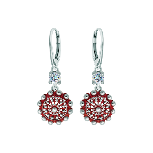 Pendientes Botón Charro de plata esmaltada con moissanitaReferencia: PE3358Pendientes fabricados en plata de ley esmaltada al horno acompañados de una moissanita talla brillante de 5mm engastada.La moissanita es una gema preciosa creada en laboratorio que se ha ganado un lugar especial en la joyería por su belleza y cualidades únicas, deslumbra por su brillo superior al del diamante y su gran resistencia (9,25 en la escala de Mohs).Descubierta originalmente en un meteorito a finales del siglo XIX, y ese origen “estelar” le otorga un encanto singular.Llena de destellos únicos, combina lujo y elegancia en una sola joya.