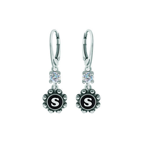 Personalized earrings Charro Button in silver with moissaniteRef. code: PE3365Earrings made in sterling silver personalized with your name initial enameled in the oven with a 5mm brilliant cut moissanite set.Moissanite is a precious gemstone created in a laboratory that has earned a special place in jewelry for its beauty and unique qualities, it dazzles for its brilliance superior to diamond and its great resistance (9.25 on the Mohs scale).Originally discovered in a meteorite at the end of the 19th century, this 