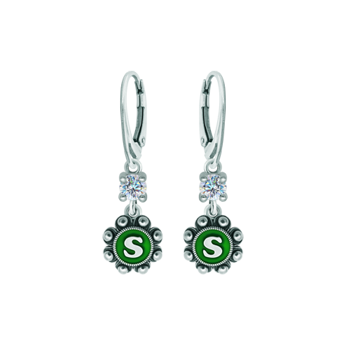 Personalized earrings Charro Button in silver with moissaniteRef. code: PE3365Earrings made in sterling silver personalized with your name initial enameled in the oven with a 5mm brilliant cut moissanite set.Moissanite is a precious gemstone created in a laboratory that has earned a special place in jewelry for its beauty and unique qualities, it dazzles for its brilliance superior to diamond and its great resistance (9.25 on the Mohs scale).Originally discovered in a meteorite at the end of the 19th century, this 