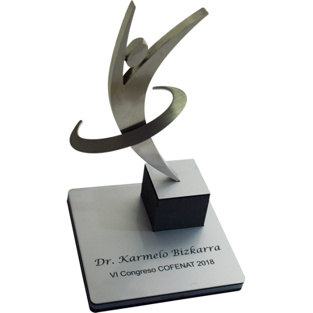 Personalized steel trophy "COFENAT logo"Ref. code: PL0188Customized award made of solid steel, wood and polymer.Possibility of engraving a commemorative text.