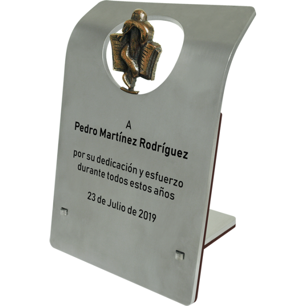 Trofeo de profesiones de acero y bronce para jubilación "Medicina"Referencia: PL0230Trofeo institucional fabricado en acero macizo con escudo fabricado en bronce pulido en relieve.Posibilidad de grabar un texto conmemorativo.Creamos trofeos, premios o placas conmemorativas diferentes, personalizados con cualquier anagrama, escudo o logotipo.Tenemos todas las profesiones y carreras disponibles: Abogacía (Abogado / Derecho), Agente Comercial, Aparejador, Arquitecto (Arquitectura), ATS (Enfermería), Bellas Artes, Ciencias Biológicas (Biología), Ciencias Exactas, Ciencias Físicas, Ciencias Políticas, Ciencias Políticas y Económicas, Ciencias Químicas, Comercio, Delineante, Economía, Empresariales, Farmacia, Filosofía y Letras, Geografía, Geológicas (Geología), Graduado Social, Informática, Ingeniero Agrónomo, Ingeniero de Caminos, Ingeniero Electrónico, Ingeniero de Montes, Ingeniero de Minas, Ingeniero Naval, Ingeniero Industrial Superior, Ingeniero Técnico Industrial, Ingeniero Telecomunicaciones, Ingeniero Textil, Joyero, Magisterio (Profesor), Medicina, Música, Psicología, Topógrafo (Topografía), Odontología, Óptica, Periodismo, Veterinaria.Y si no tenemos la suya, consultenos.