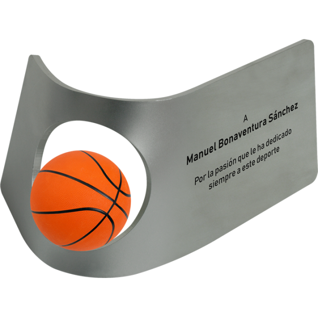 Prix du sport en acier "Basket-ballReferencia: PL0233Trophée sportif en acier massif avec ballon de basket en relief.Possibilité de graver un texte commémoratif.Nous créons différents trophées, récompenses ou plaques commémoratives, personnalisés avec n'importe quel anagramme, écusson ou logo.