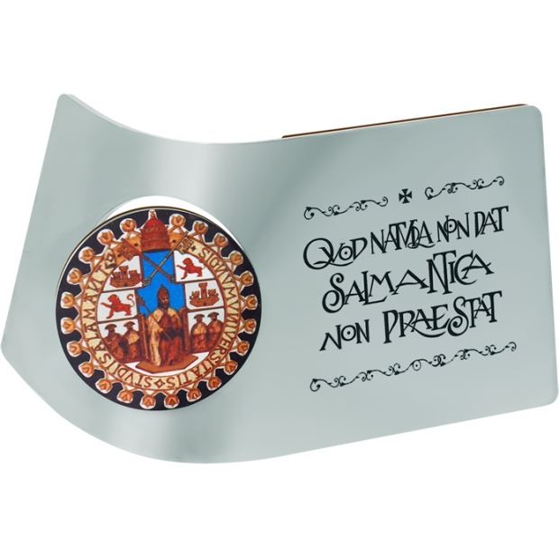 Prix institutionnel en acier "Bouclier de l'Université de Salamanque"Referencia: PL0296Trophée en acier massif avec les armoiries de l'Université de Salamanque en couleur vitrifiée sur acier.Motif de 80 mm de diamètre.Possibilité de graver un texte commémoratif.Nous créons différents trophées, récompenses ou plaques commémoratives, personnalisés avec n'importe quel anagramme, écusson ou logo.