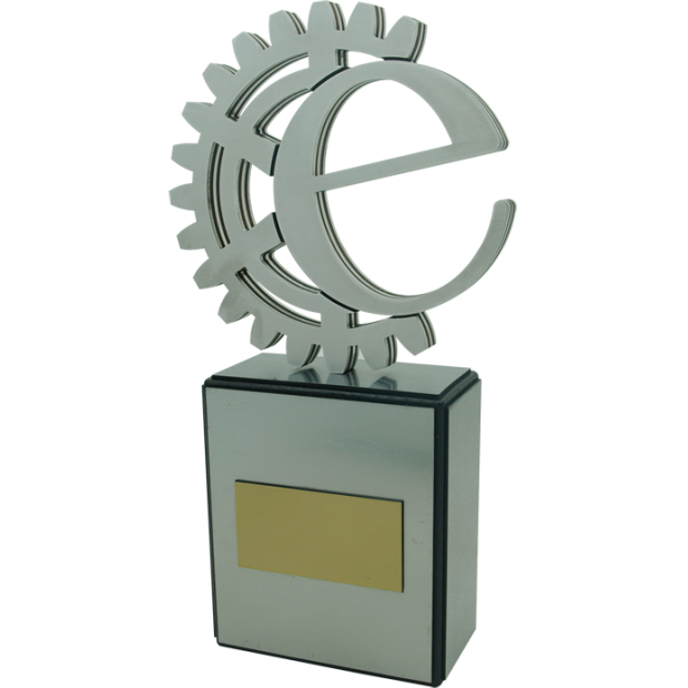 Customized logo steel and wood trophyRef. code: PL0396Trophy made of wood and logo in stainless steel.Logo size: 17x17cm.Base size: 12x14x6cm.Total size: 17x31cm.