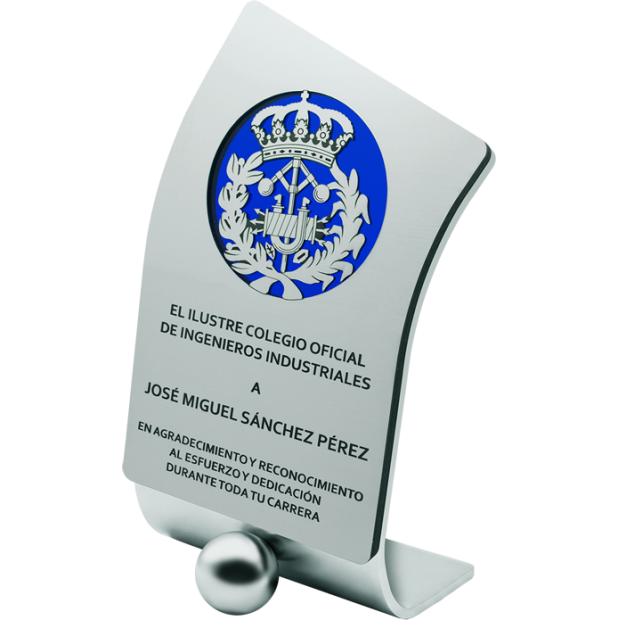 Trophy of steel professions "Industrial Engineers"Ref. code: PL0449Trophy designed and manufactured exclusively by Joaquín Prior in solid steel.Possibility of engraving a commemorative text.We create different trophies, awards or commemorative plaques, personalized with any anagram, shield or logo.