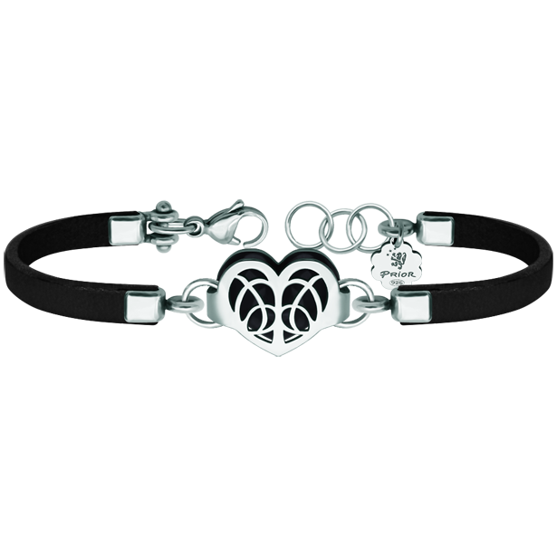 Jugendstilarmband "Herz" aus Silber, Leder und EdelstahlRef. Code: PU2577Armband aus 3 mm dickem Leder und poliertem Stahl, mit einem durchbrochenen Jugendstilherz aus Sterlingsilber und emailliert, mit einem einzigartigen Klickverschluss aus Stahl.