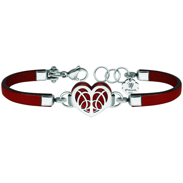 Jugendstilarmband "Herz" aus Silber, Leder und EdelstahlRef. Code: PU2577Armband aus 3 mm dickem Leder und poliertem Stahl, mit einem durchbrochenen Jugendstilherz aus Sterlingsilber und emailliert, mit einem einzigartigen Klickverschluss aus Stahl.