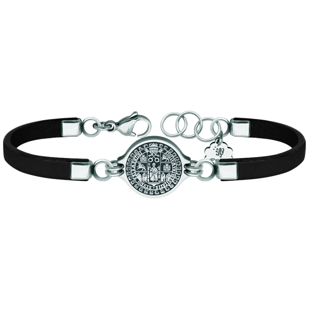 Armband aus Silber, Leder und Edelstahl "Schild der Universität von Salamanca"Ref. Code: PU26243 mm dickes Lederarmband mit dem Wappen der Universität von Salamanca in Sterlingsilber geschnitzt.