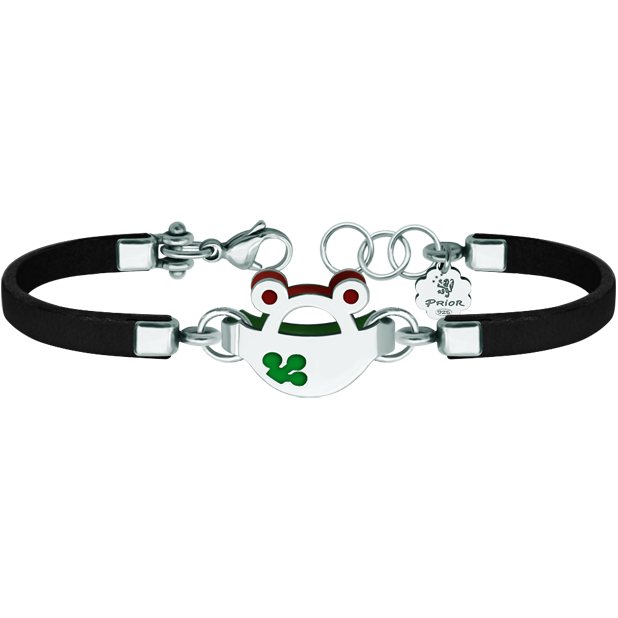 Silber, Stahl und Leder Armband "Frösche"Ref. Code: PU26493 mm dickes Lederarmband mit Froschsilhouette aus gebranntem, emailliertem Sterlingsilber.