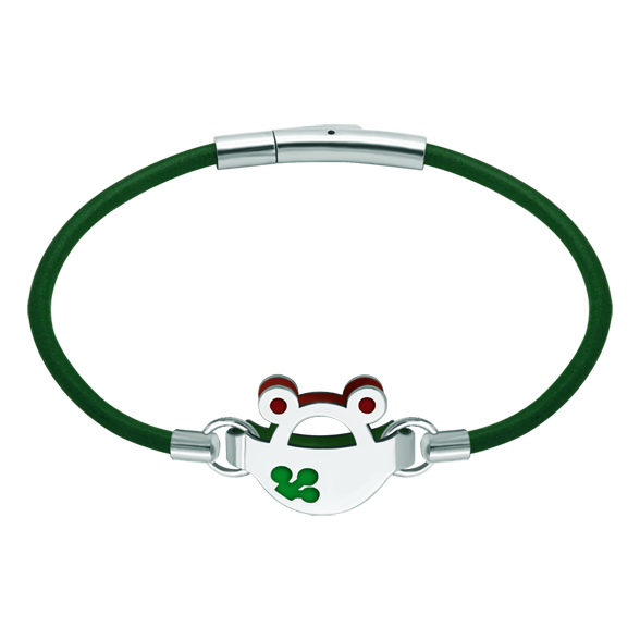 Bracelet en argent, acier et cuir "Frogs"
Referencia: PU2649
Bracelet en cuir de 3 mm d'épaisseur avec silhouette de grenouille en argent sterling émaillé au four.