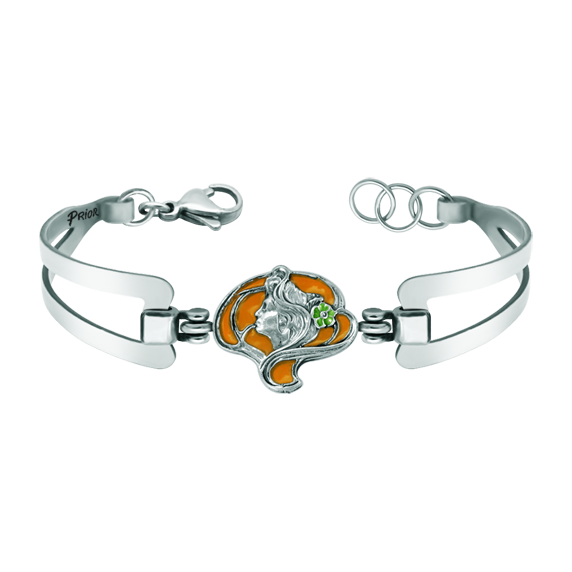 Pulsera Art Nouveau de plata y acero "Mujer con flor"Referencia: PU2678Pulsera Art Nouveau fabricada en plata de ley esmaltada a mano con brazalete de acero.Piezas de museo inspiradas en las obras mas representativas del movimiento Art Nouveau y Art Déco, y del modernismo de finales del siglo XIX y principios del siglo XX.