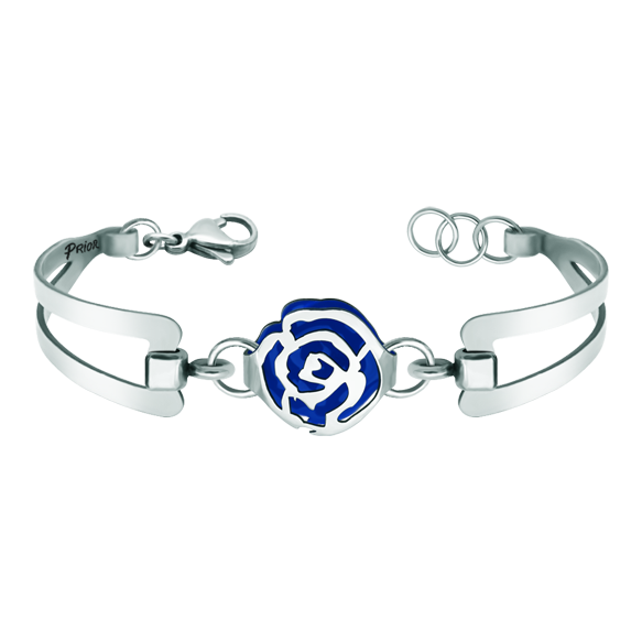 Pulsera Art Nouveau de plata y acero "Rosa"Referencia: PU2679Pulsera fabricada en acero pulido, con una rosa de estilo Art Nouveau calada en plata de ley y esmaltada, con un exclusivo brazalete Art Nouveau.