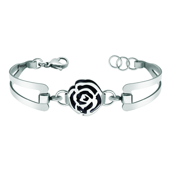 "Rose" silver and steel Art Nouveau braceletRef. code: PU2679Bracelet made of steel, with an Art Nouveau style rose in sterling silver and enameled.