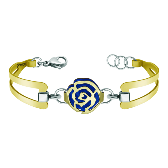 Pulsera en Oro y acero "Rosa Art Nouveau"Referencia: PU2680Pulsera chapada en oro, con una rosa de estilo Art Nouveau calada y chapada en oro y esmaltada a mano, con un exclusivo brazalete Art Nouveau.