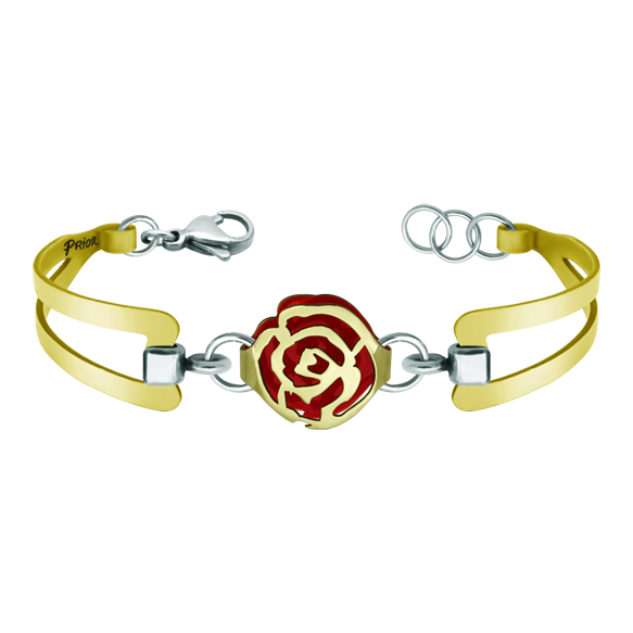 Bracelet en or et acier inoxydable "Art Nouveau Rose"Referencia: PU2680Bracelet plaqué or, avec une rose ajourée de style Art Nouveau, plaqué or et émaillé à la main, avec un bracelet exclusif Art Nouveau.