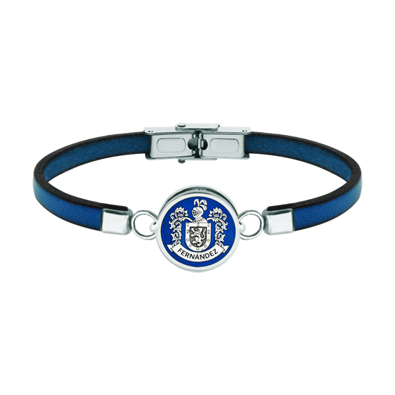 Armband aus Silber, Stahl und Leder "Wappenschild des Familiennamens Rodriguez"Ref. Code: PU27023 mm dickes Lederarmband mit dem Wappen des Familiennamens Rodriguez, das im Flachrelief in Sterlingsilber geschnitzt und einbrennlackiert ist.Ein Werk sorgfältiger Handwerkskunst mit einer ewigen Garantie.