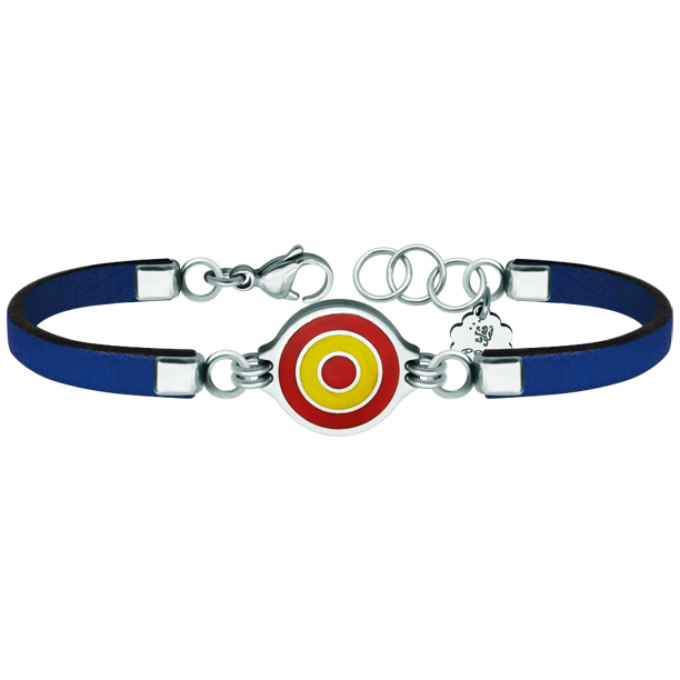 Bracelet en argent, acier et cuir "Spanish Flag"Referencia: PU2730Bracelet en cuir avec le drapeau espagnol sculpté en bas-relief en argent sterling et émaillé au four.