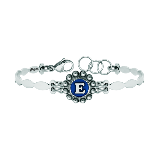 Pulsera Botón Charro de plata y acero personalizadaReferencia: PU2738Pulsera de acero con boton charro en plata de ley, personalizado con letra inicial esmaltada al horno.