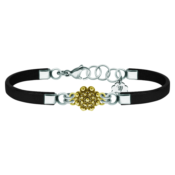 Bracelet de boutons Charro en cuir et plaqué orReferencia: PU2744Bracelet en cuir avec bouton charro plaqué or.