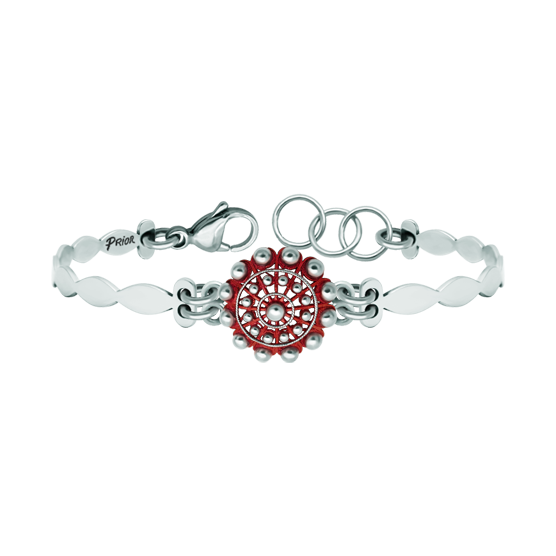 Charro Knopfarmband aus emailliertem Silber und StahlRef. Code: PU2745Edelstahlarmband mit Charro-Knopf aus Sterlingsilber, von Hand emailliert.