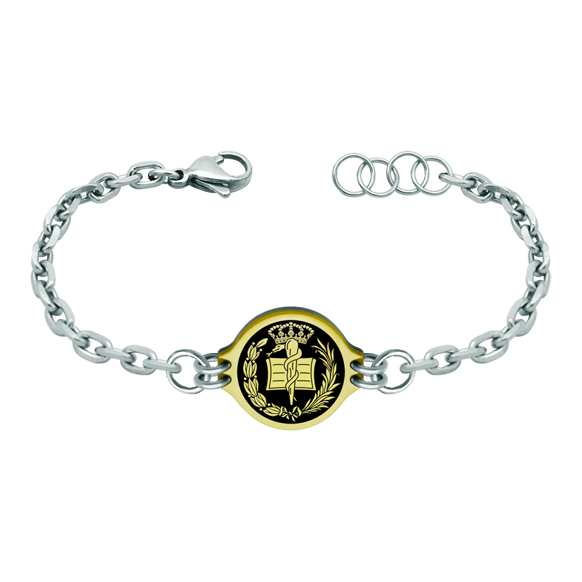 Pulsera de oro y acero "Medicina"Referencia: PU2751Pulsera de acero con el escudo de Medicina tallado bajo relieve en oro de 18 ktes y esmaltado al horno.Tenemos todas las profesiones y carreras disponibles: Abogacía (Abogado / Derecho), Agente Comercial, Aparejador, Arquitecto (Arquitectura), ATS (Enfermería), Bellas Artes, Ciencias Biológicas (Biología), Ciencias Exactas, Ciencias Físicas, Ciencias Políticas, Ciencias Políticas y Económicas, Ciencias Químicas, Comercio, Delineante, Economía, Empresariales, Farmacia, Filosofía y Letras, Geografía, Geológicas (Geología), Graduado Social, Informática, Ingeniero Agrónomo, Ingeniero de Caminos, Ingeniero Electrónico, Ingeniero de Montes, Ingeniero de Minas, Ingeniero Naval, Ingeniero Industrial Superior, Ingeniero Técnico Industrial, Ingeniero Telecomunicaciones, Ingeniero Textil, Joyero, Magisterio (Profesor), Medicina, Música, Psicología, Topógrafo (Topografía), Odontología, Óptica, Periodismo, Veterinaria.Y si no tenemos la suya, consultenos.