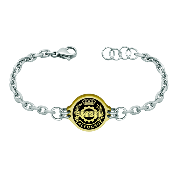 Bracelet en acier doré "Businessmen"Referencia: PU2754Bracelet en acier inoxydable avec les armoiries d'Empresariales personnalisées avec votre nom sculpté en bas-relief, plaqué or et émaillé au four.Toutes les professions et carrières sont disponibles : Avocat, Agent commercial, Métreur, Architecte, ATS, Beaux-Arts, Sciences biologiques, Sciences exactes, Sciences physiques, Sciences politiques, Sciences politiques et économiques, Sciences chimiques, Commerce, Dessinateur, Economie, Gestion, Pharmacie, Philosophie et Lettres, Géographie, Géologie, Sciences sociales, Informatique, Génie agricole, Génie civil, Génie électronique, Génie forestier, Génie minier, Génie naval, Génie industriel supérieur, Génie technique industriel, Génie des télécommunications, Génie textile, Bijouterie, Enseignement, Médecine, Musique, Psychologie, Topographie, Odontologie, Optique, Journalisme, Médecine vétérinaire.Et si nous n'avons pas le vôtre, n'hésitez pas à nous contacter.