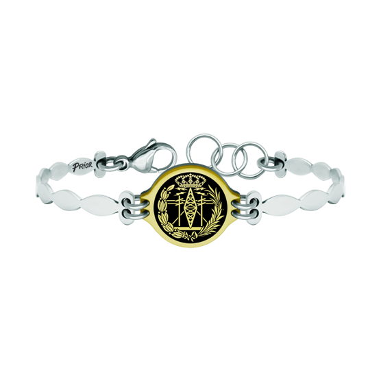 Gold and steel bracelet "Telecommunications Engineer"Ref. code: PU2763Stainless steel bracelet with the Telecommunications Engineer's coat of arms carved in low relief in 18kt gold and stove enameled.We have all professions and careers available: Advocacy (Lawyer / Law), Commercial Agent, Quantity Surveyor, Architect (Architecture), ATS (Nursing), Fine Arts, Biological Sciences (Biology), Exact Sciences, Physical Sciences, Political Sciences, Political and Economic Sciences, Chemical Sciences, Commerce, Draftsman, Economics, Business, Pharmacy, Philosophy and Letters, Geography, Geological (Geology), Social Graduate, Computer Science, Agricultural Engineering, Civil Engineering, Electronic Engineering, Forestry Engineering, Mining Engineering, Naval Engineering, Higher Industrial Engineering, Industrial Technical Engineering, Telecommunications Engineering, Textile Engineering, Jewelry, Teaching, Medicine, Music, Psychology, Topography, Dentistry, Optics, Journalism, Veterinary Medicine.And if we don't have yours, please contact us.