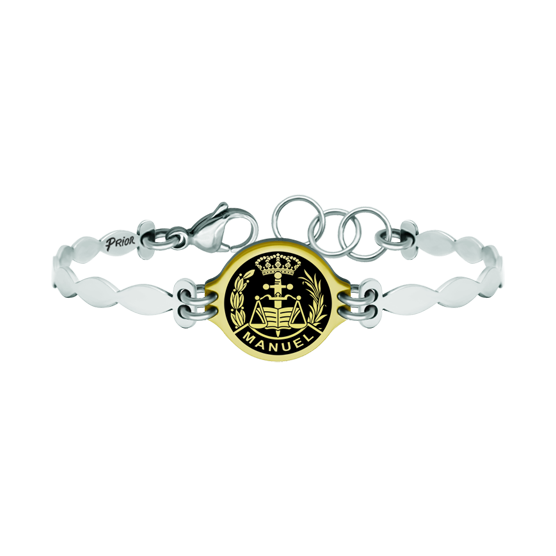 Bracelet en or et acier inoxydable "Lawyer"Referencia: PU2764Bracelet en acier inoxydable avec les armoiries de l'Abogado personnalisées avec votre nom sculpté en bas-relief en or 18 kt et émaillé au four.Toutes les professions et carrières sont disponibles : Avocat, Agent commercial, Métreur, Architecte, ATS, Beaux-Arts, Sciences biologiques, Sciences exactes, Sciences physiques, Sciences politiques, Sciences politiques et économiques, Sciences chimiques, Commerce, Dessinateur, Economie, Gestion, Pharmacie, Philosophie et Lettres, Géographie, Géologie, Sciences sociales, Informatique, Génie agricole, Génie civil, Génie électronique, Génie forestier, Génie minier, Génie naval, Génie industriel supérieur, Génie technique industriel, Génie des télécommunications, Génie textile, Bijouterie, Enseignement, Médecine, Musique, Psychologie, Topographie, Odontologie, Optique, Journalisme, Médecine vétérinaire.Et si nous n'avons pas le vôtre, n'hésitez pas à nous contacter.
