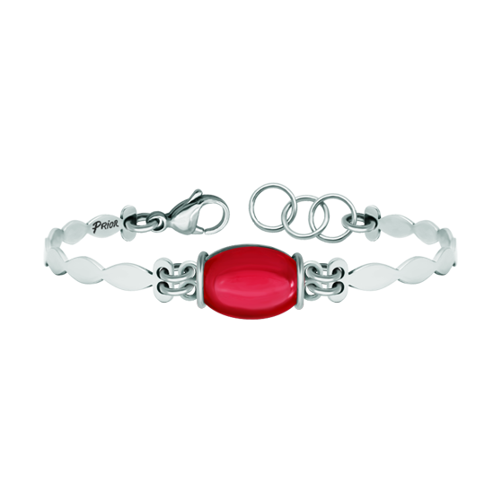 Pulsera de plata y acero con cristal de coloresReferencia: PU2775Pulsera fabricada en plata de ley, con un cristal talla cabujón de 16x12mm en el centro y brazalete de acero pulido.