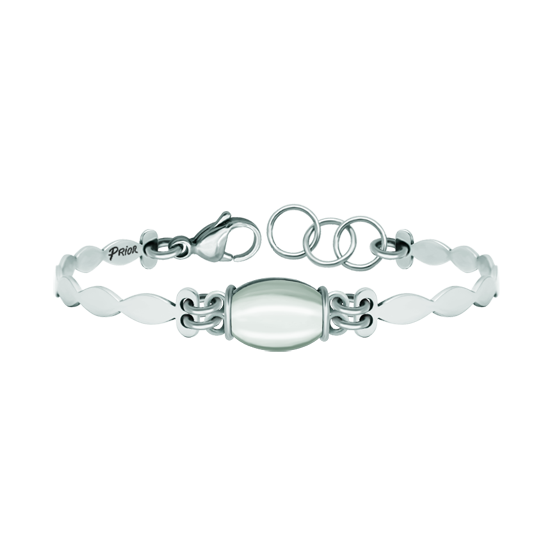 Bracelet en argent et acier inoxydable avec cristal de rocheReferencia: PU2776Bracelet en argent sterling, avec un cristal taillé en cabochon de 14x10mm au centre et un bracelet en acier poli.