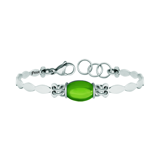 Silver and stainless steel bracelet with colored glassRef. code: PU2776Bracelet made of sterling silver, with a 14x10mm cabochon crystal in the center and polished steel bracelet.
