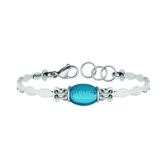 Bracelet personnalisé en argent et acier inoxydable avec nom gravé en cristalReferencia: PU2778Bracelet en argent sterling, avec un cristal taillé en cabochon de 14x10mm au centre, personnalisé avec votre nom gravé au dos et un bracelet en acier poli.