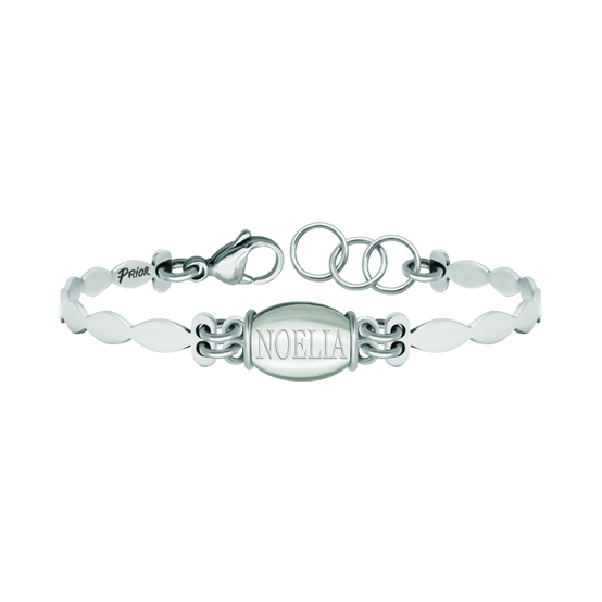 Bracelet personnalisé en argent et acier inoxydable avec nom gravé sur cristal de rocheReferencia: PU2778Bracelet en argent sterling, avec un cristal taillé en cabochon de 14x10mm au centre, personnalisé avec votre nom gravé au dos et un bracelet en acier poli.