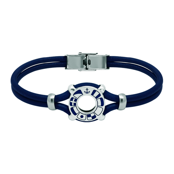 Silber- und Lederarmband "Nautische Flaggen"Ref. Code: PU27903 mm dickes Lederarmband mit personalisiertem Rädchen, in das die nautischen Flaggen Ihres Namens im Flachrelief aus Sterlingsilber und gebranntem Emaille eingraviert sind.