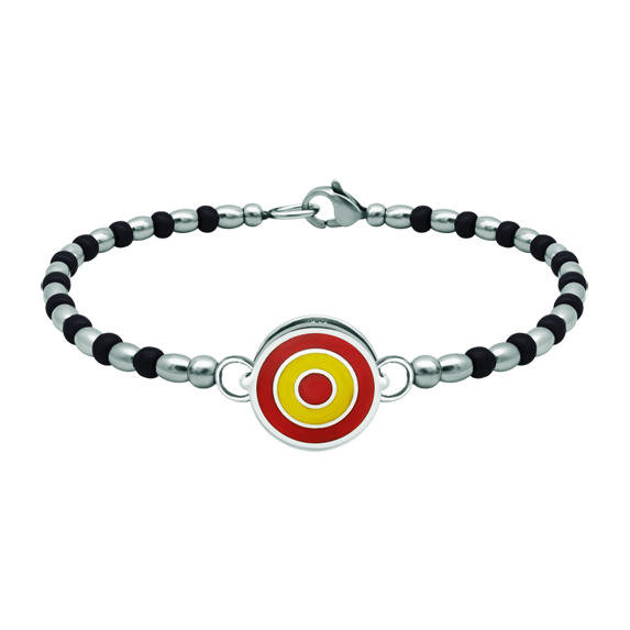Silver and steel bracelet "Flag of Spain"Ref. code: PU2796Rigid steel ball bracelet with the flag of Spain carved in sterling silver and enameled in the oven.